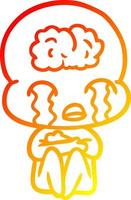 warm gradient line drawing cartoon big brain alien crying vector