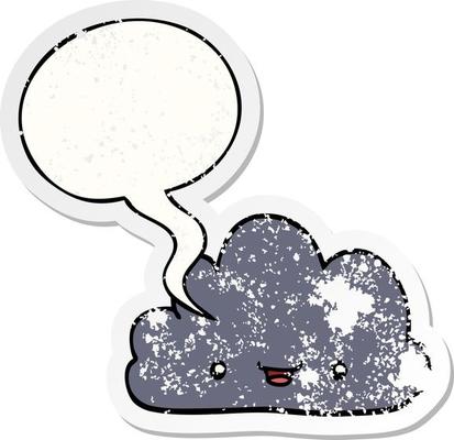 cartoon tiny happy cloud and speech bubble distressed sticker