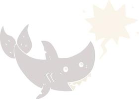 tiburón de dibujos animados y bocadillo de diálogo en estilo retro vector