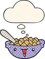 cute cartoon bowl of cereal and thought bubble in comic book style vector