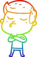 rainbow gradient line drawing cartoon model guy pouting vector