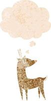 cartoon deer and thought bubble in retro textured style vector