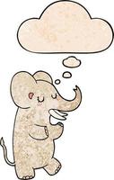 cartoon elephant and thought bubble in grunge texture pattern style vector