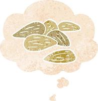 cartoon almonds and thought bubble in retro textured style vector