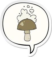 cartoon mushroom and spore cloud and speech bubble sticker vector