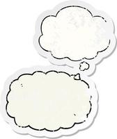 cartoon cloud and thought bubble as a distressed worn sticker vector