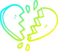 cold gradient line drawing cartoon broken heart vector