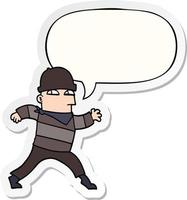 cartoon thief and speech bubble sticker vector