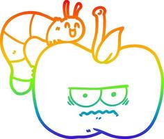 rainbow gradient line drawing cartoon grumpy apple and caterpillar vector