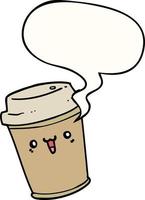 cartoon take out coffee and speech bubble vector