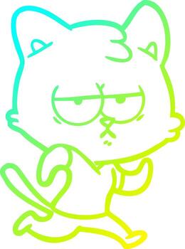cold gradient line drawing bored cartoon cat vector