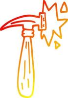 warm gradient line drawing cartoon hammer banging vector