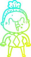 cold gradient line drawing cartoon happy old woman vector