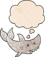 cartoon shark and thought bubble in grunge texture pattern style vector