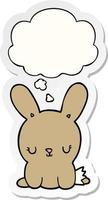 cute cartoon rabbit and thought bubble as a printed sticker vector