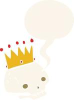 cartoon skull and crown and speech bubble in retro style vector