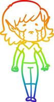 rainbow gradient line drawing crying cartoon elf girl vector