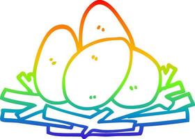 rainbow gradient line drawing cartoon eggs in nest vector