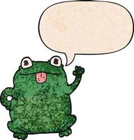 cartoon frog and speech bubble in retro texture style vector