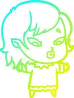 cold gradient line drawing cute cartoon vampire girl vector