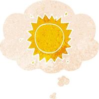 cartoon sun and thought bubble in retro textured style vector