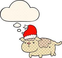 cute christmas dog and thought bubble in comic book style vector