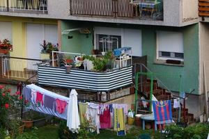 Haifa Israel June 12, 2020 . Drying clothes on the street in a big city photo