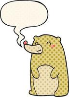 cute cartoon bear and speech bubble in comic book style vector