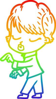 rainbow gradient line drawing cartoon woman with eyes shut