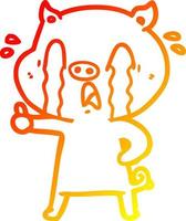 warm gradient line drawing crying pig cartoon vector