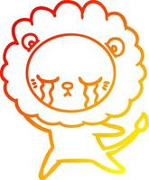 warm gradient line drawing crying cartoon lion vector