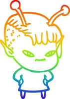 rainbow gradient line drawing cute cartoon alien girl vector