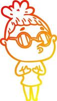 dibujo de línea de gradiente cálido mujer de dibujos animados con gafas vector