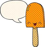 cartoon ice lolly and speech bubble in comic book style vector