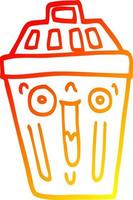 warm gradient line drawing cartoon waste bin vector