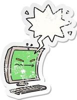 cyber bullying cartoon and speech bubble distressed sticker vector