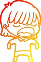 warm gradient line drawing cartoon woman talking loudly vector
