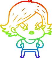 dibujo de línea de gradiente de arco iris mujer estresada de dibujos animados vector
