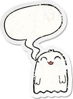 cartoon ghost and speech bubble distressed sticker vector