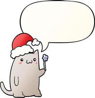 cute cartoon christmas cat and speech bubble in smooth gradient style vector