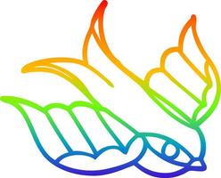 rainbow gradient line drawing cartoon swallow tattoo vector