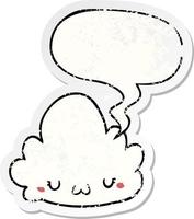 cute cartoon cloud and speech bubble distressed sticker vector