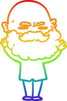 rainbow gradient line drawing cartoon man with beard frowning vector