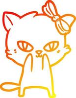 warm gradient line drawing cute cartoon cat vector