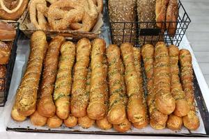 Bread and bakery products are sold in a store in Israel. photo