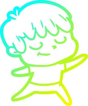 niño feliz de dibujos animados de dibujo de línea de gradiente frío vector