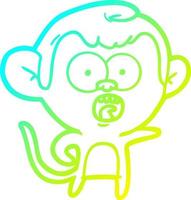 línea de gradiente frío dibujo mono sorprendido de dibujos animados vector
