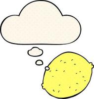 cartoon lemon and thought bubble in comic book style vector