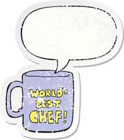 worlds best chef mug and speech bubble distressed sticker vector