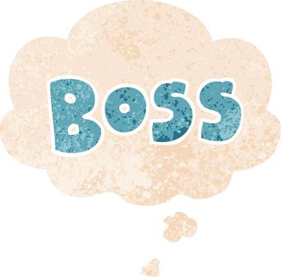 cartoon word boss and thought bubble in retro textured style